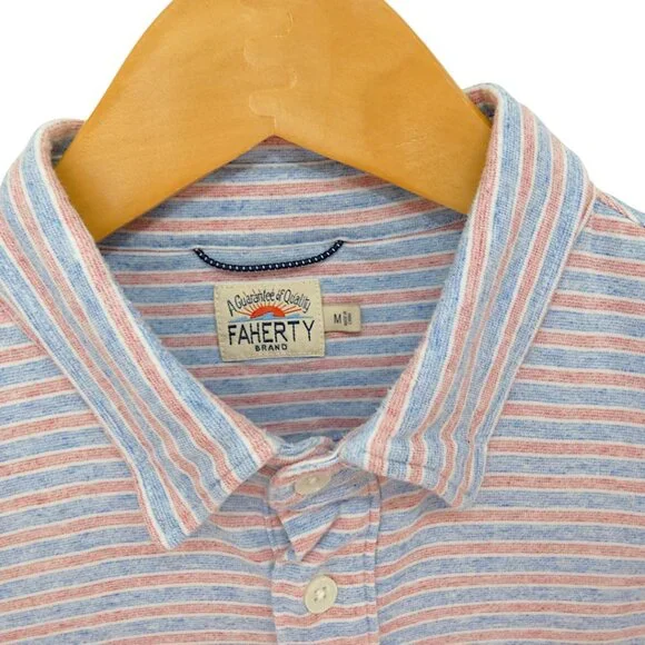 Faherty Striped Red White Blue Polo Shirt M Coastal Preppy Retrocore Summer Surf